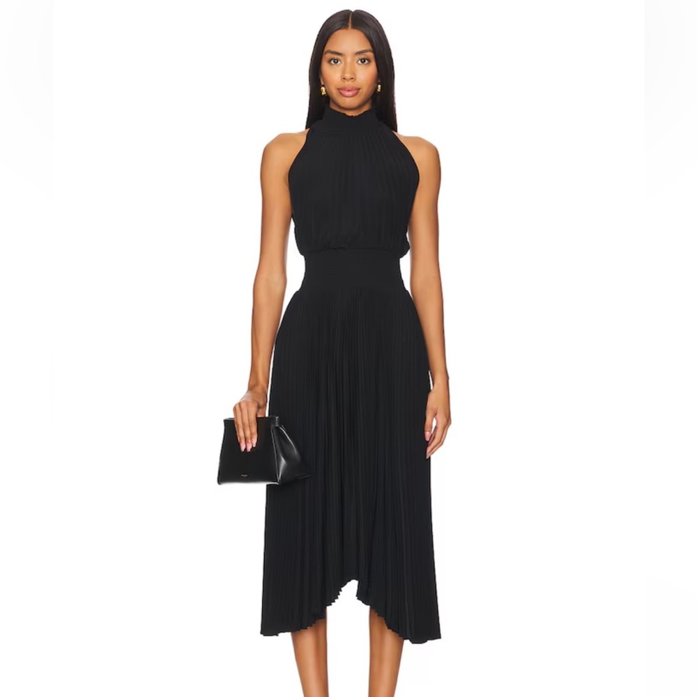 A.L.C. Renzo Black Matte Pleated Halter Midi Dress Size 0 - Picture 13 of 15